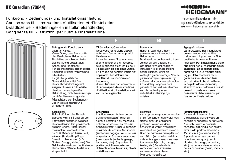 Page 1 de la notice Manuel utilisateur Heidemann 70844