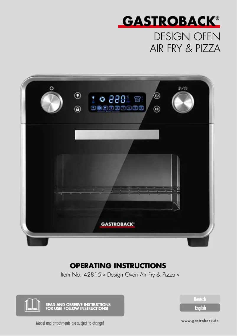 Page 1 de la notice Manuel utilisateur Gastroback Design Oven Air Fry & Pizza 42815