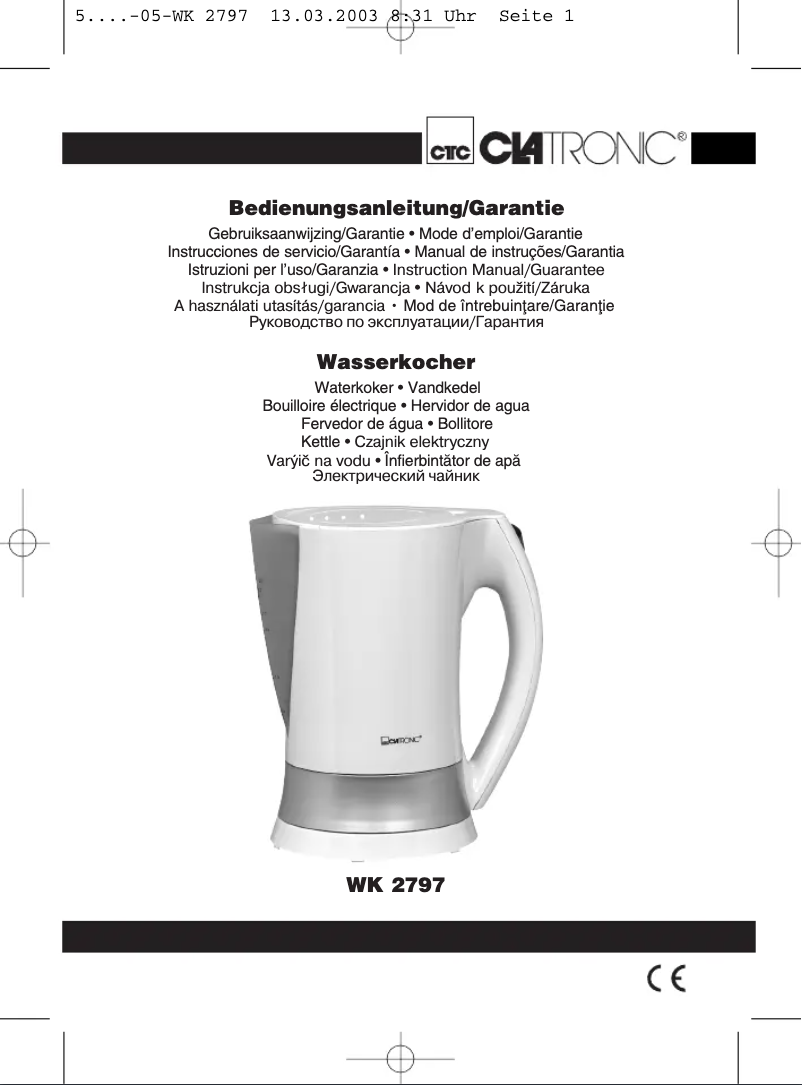 Page 1 de la notice Manuel utilisateur Clatronic WK 2797