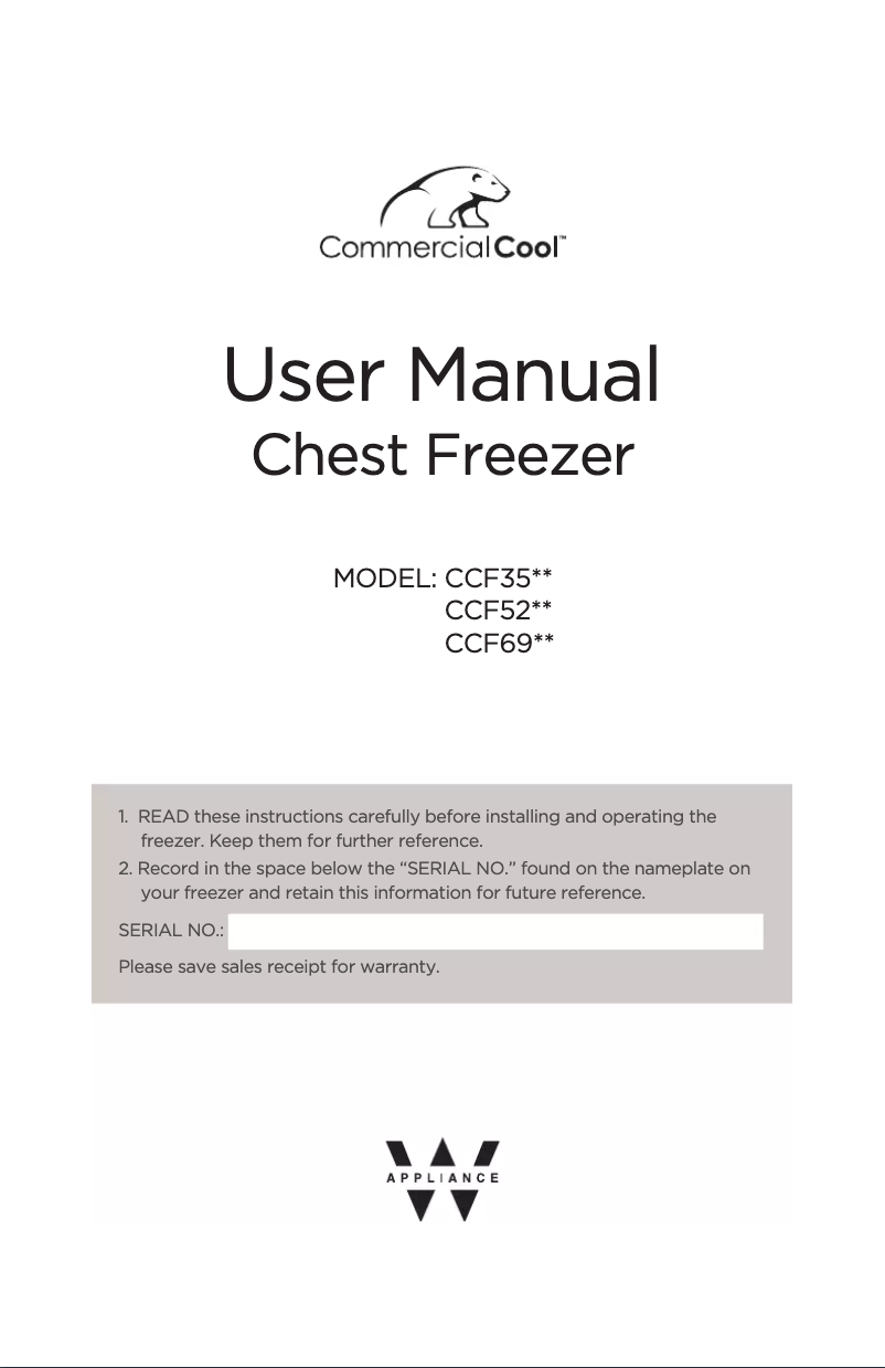 Page 1 de la notice Manuel utilisateur Commercial Cool CCF69W