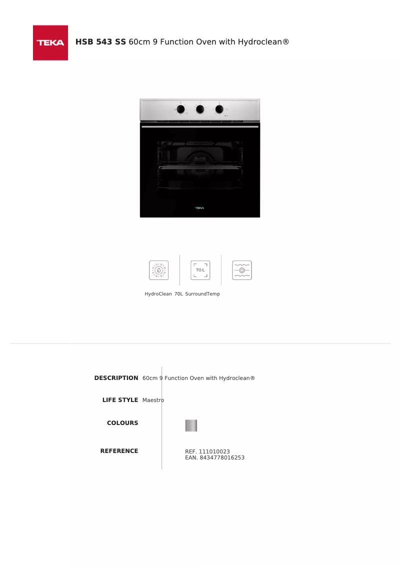 Página 1 del manual Ficha técnica Teka HSB 543