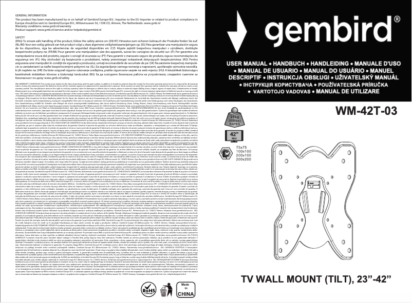 Page n°1 - Manuel utilisateur Gembird WM-42T-03