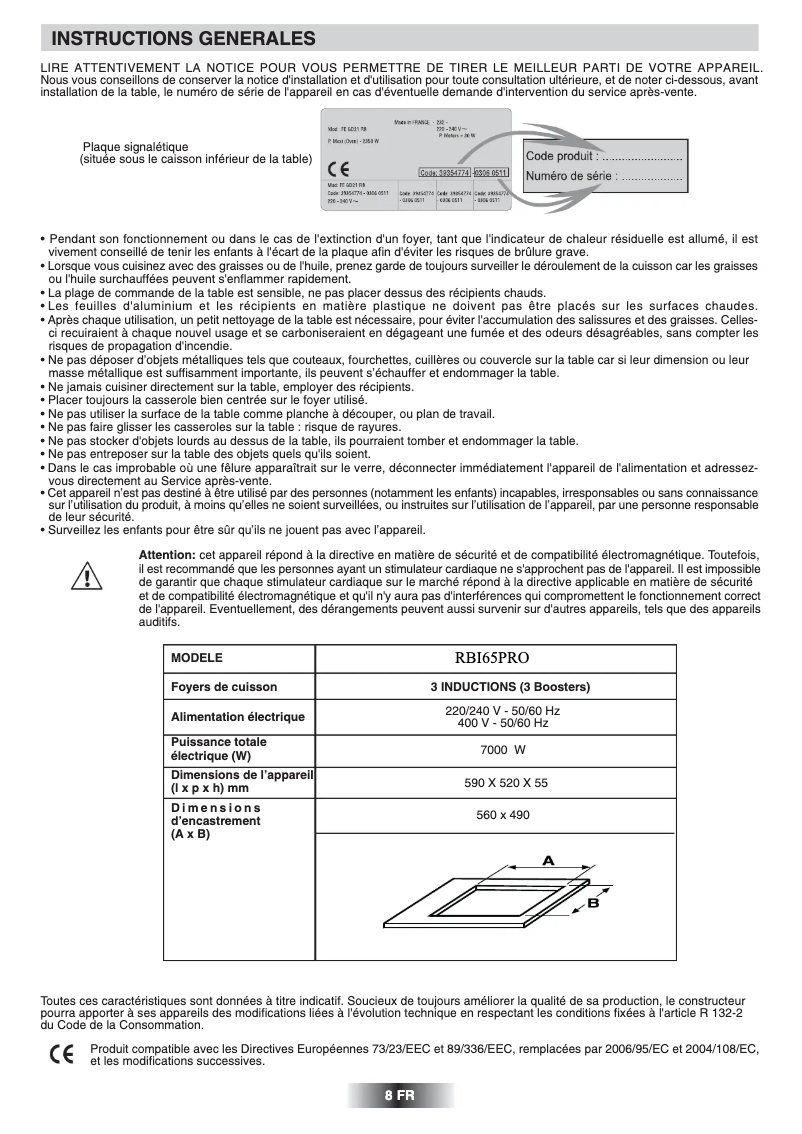 Image de la première page du manuel de l'appareil RBI65PRO