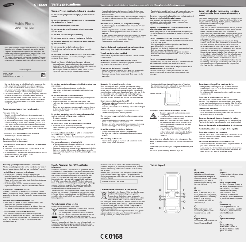 Page n°1 - Manuel utilisateur Samsung E1230