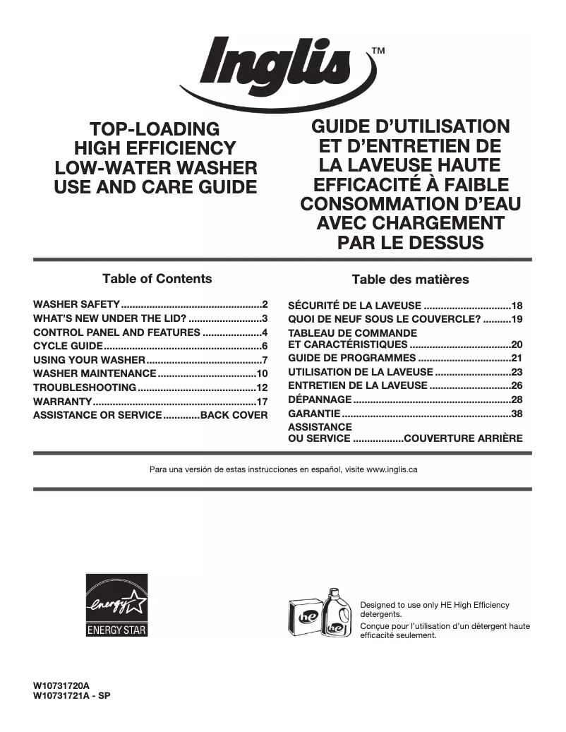 Page n°1 - Manuel utilisateur Inglis ITW4971EW