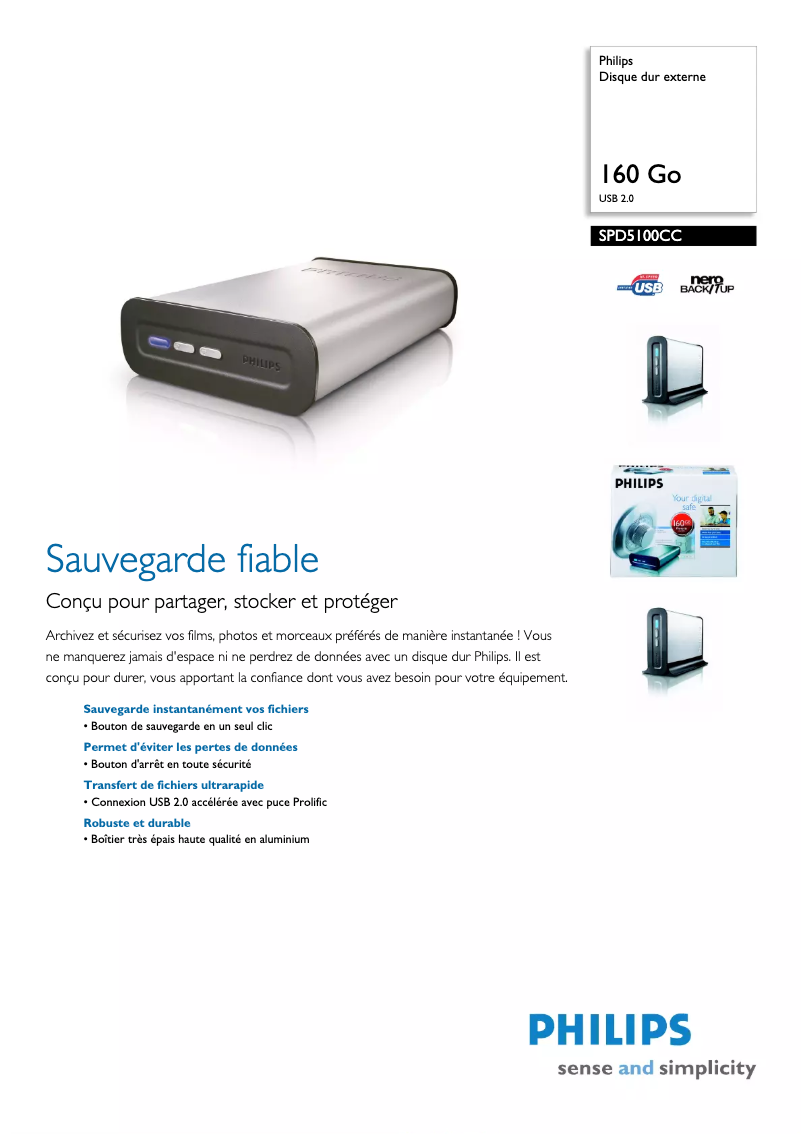 Page n°1 - Fiche technique Philips SPD5100