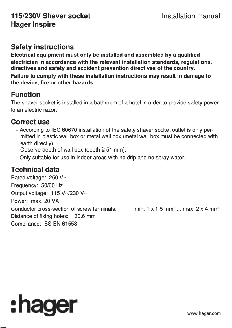 Page n°1 - Manuel utilisateur Hager WGCHSR