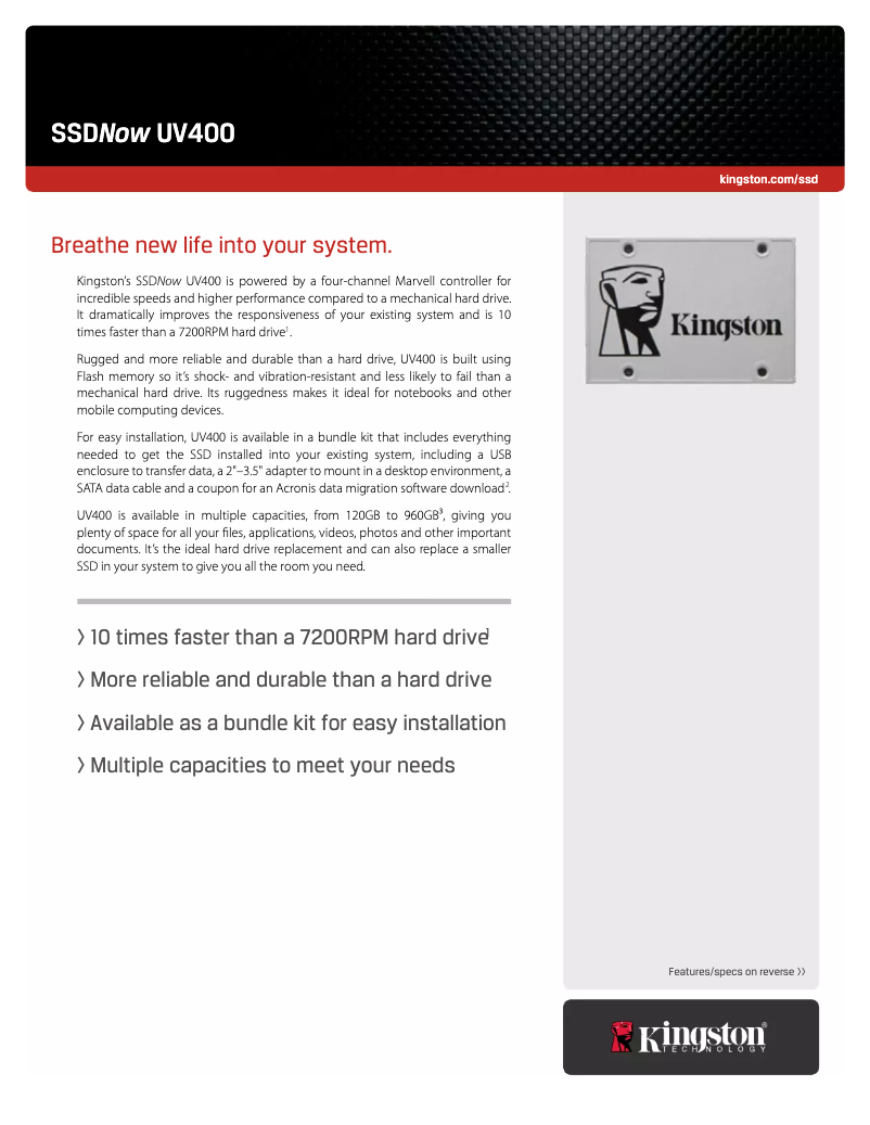 Página 1 del manual Manual de usuario Kingston SSDNow UV400