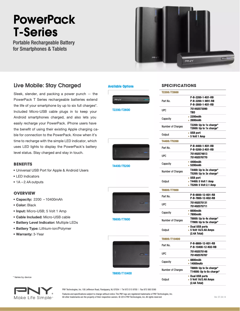 Page 1 de la notice Manuel utilisateur PNY T10400