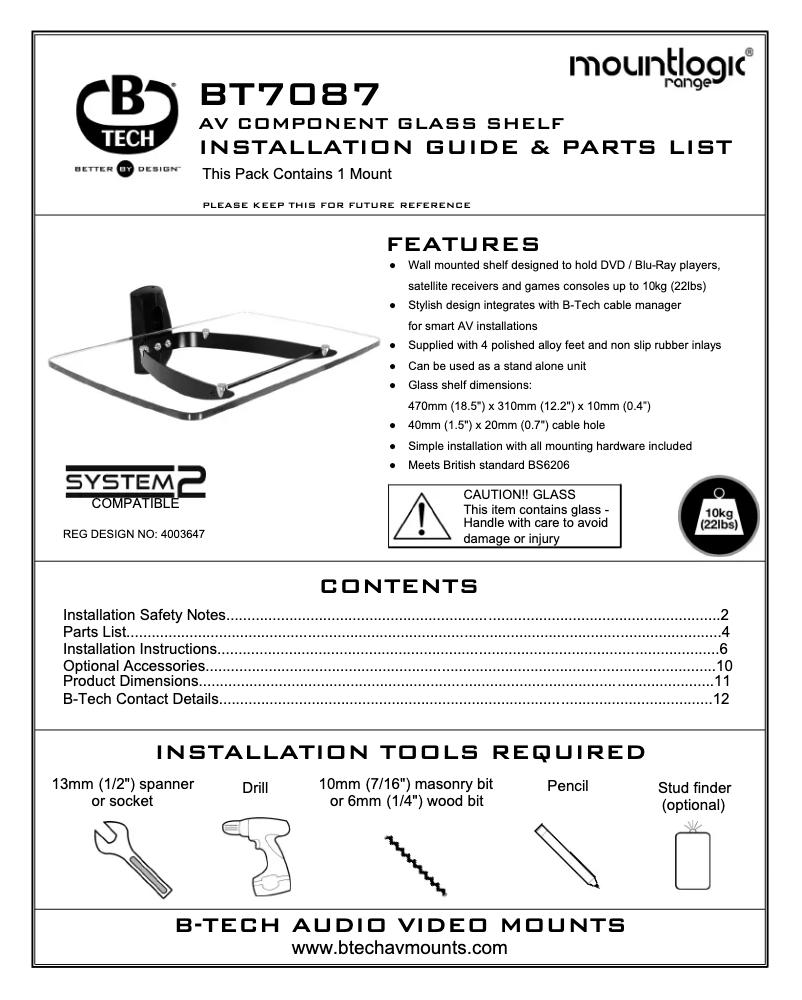 Page n°1 - Manuel utilisateur B-Tech BT7087