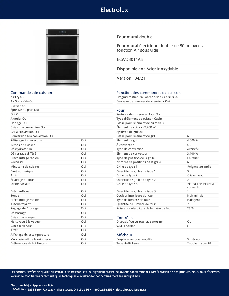 Page n°1 - Fiche technique Electrolux ECWD3011AS