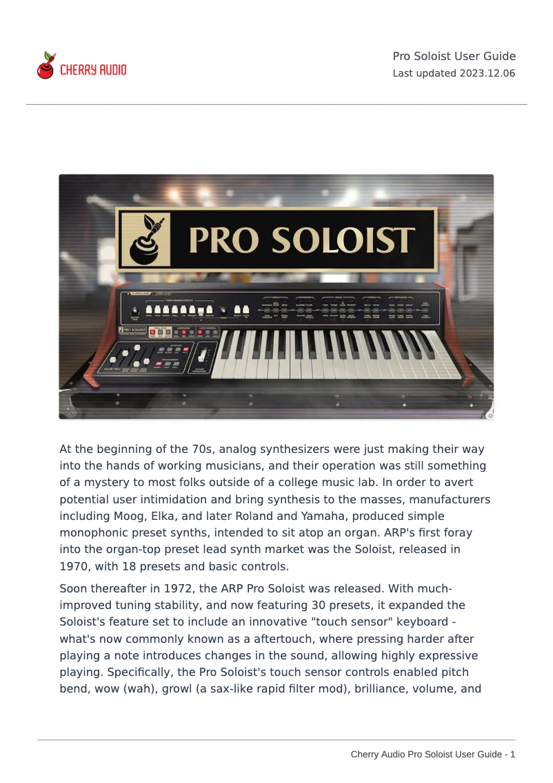 Image de la première page du manuel de l'appareil Pro Soloist