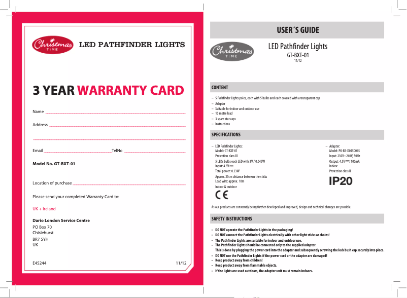Imagen de la primera página del manual del dispositivo GT-BXT-01