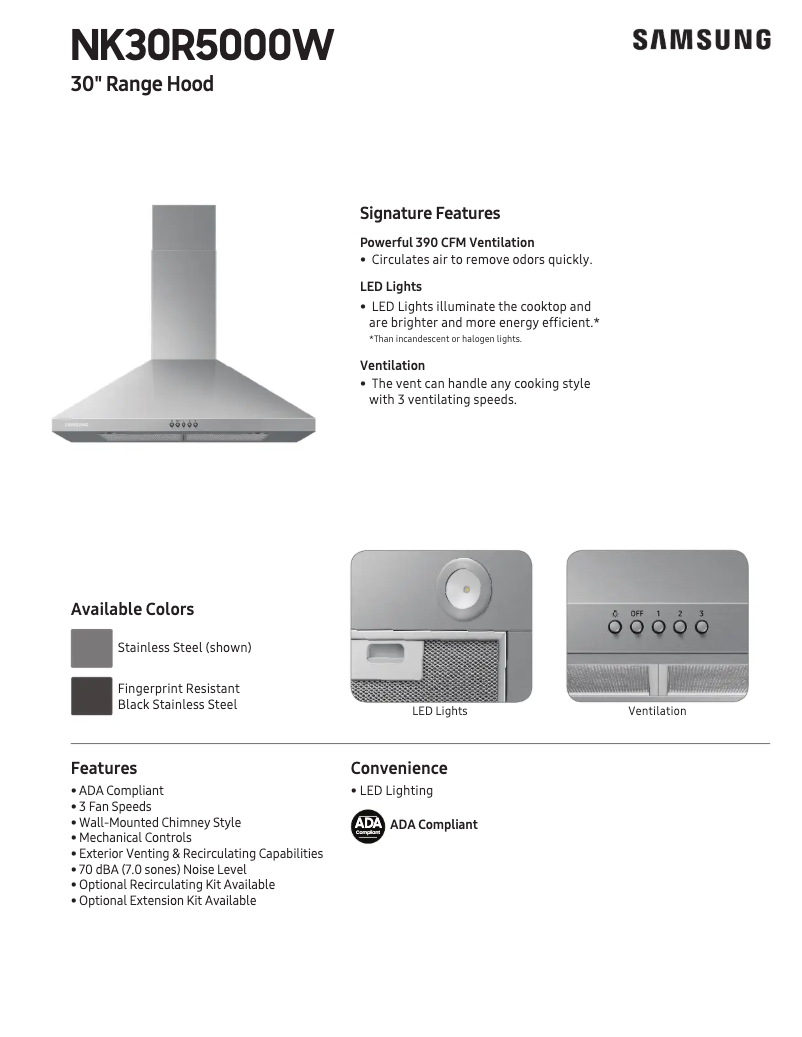 Page 1 de la notice Fiche technique Samsung NK30R5000WG