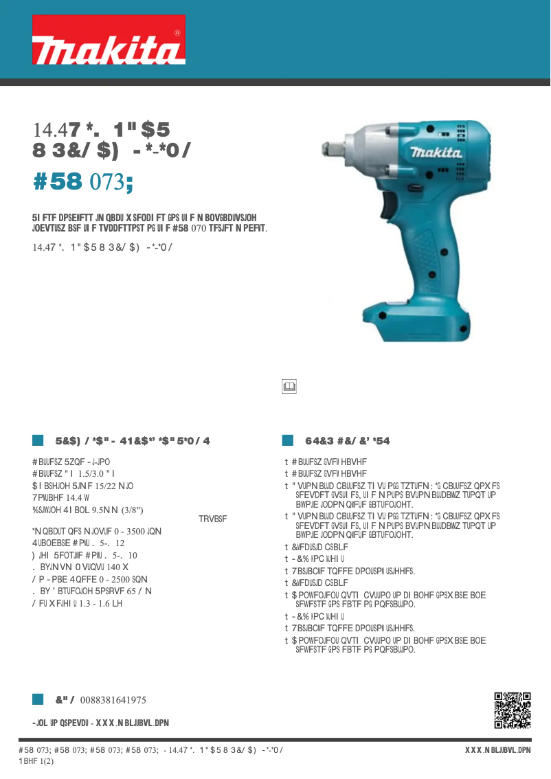 Page 1 de la notice Fiche technique Makita BTW073Z