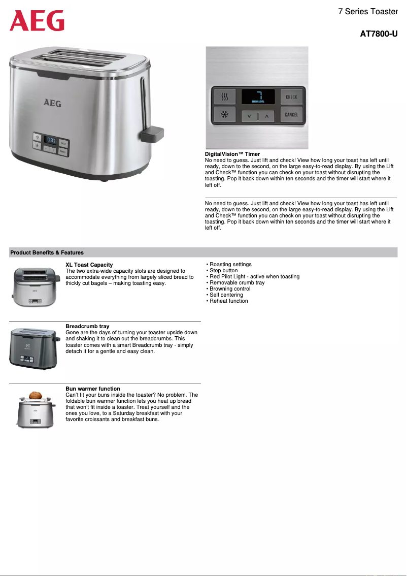 Page 1 de la notice Fiche technique AEG AT7800-U