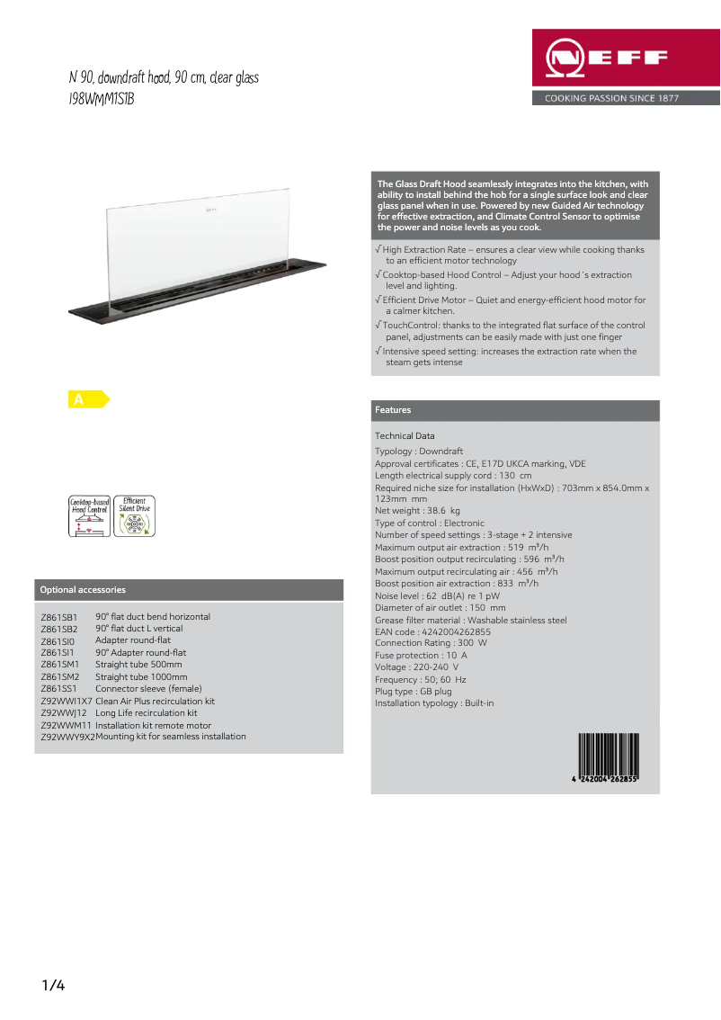 Página 1 del manual Ficha técnica Neff I98WMM1S1B