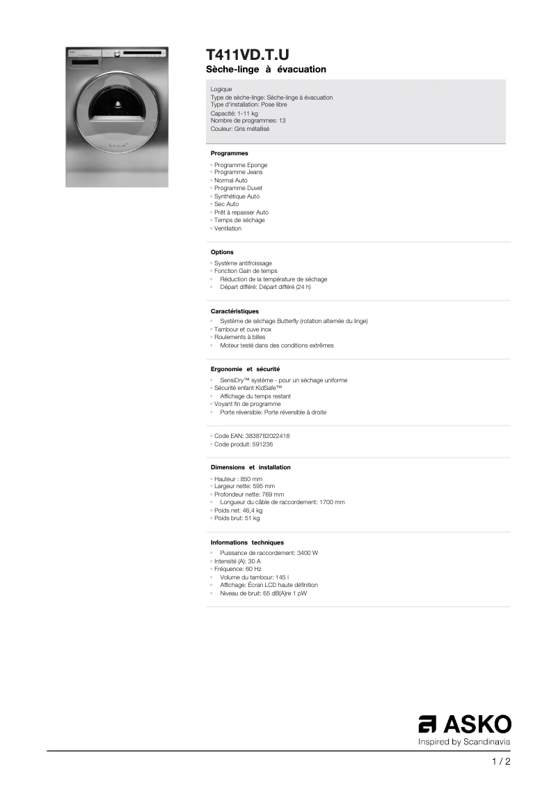 Image de la première page du manuel de l'appareil T411VD.T.U