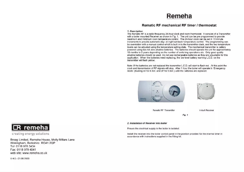 Page 1 de la notice Manuel utilisateur Remeha Rematic RF