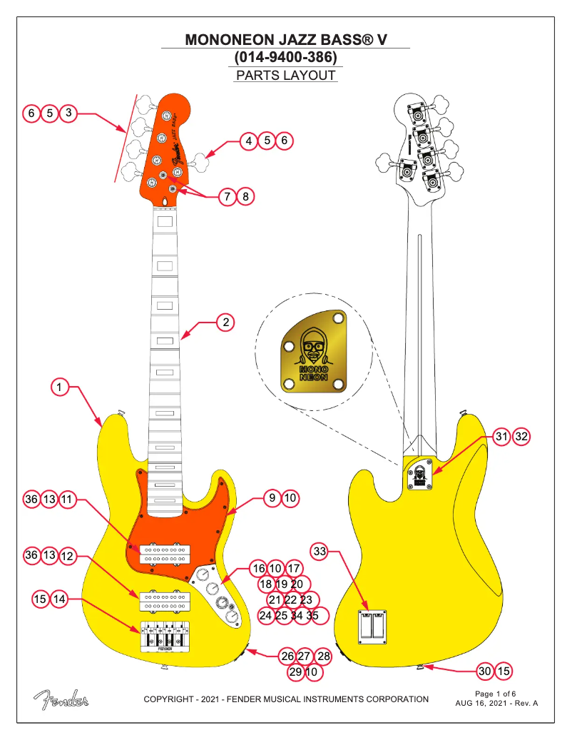 Page n°1 - Manuel utilisateur Fender MonoNeon Jazz Bass V