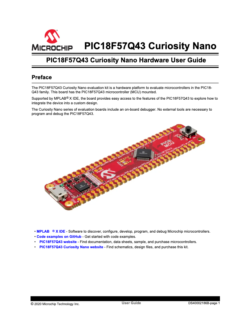 Página 1 del manual Manual de usuario Microchip PIC18F57Q43