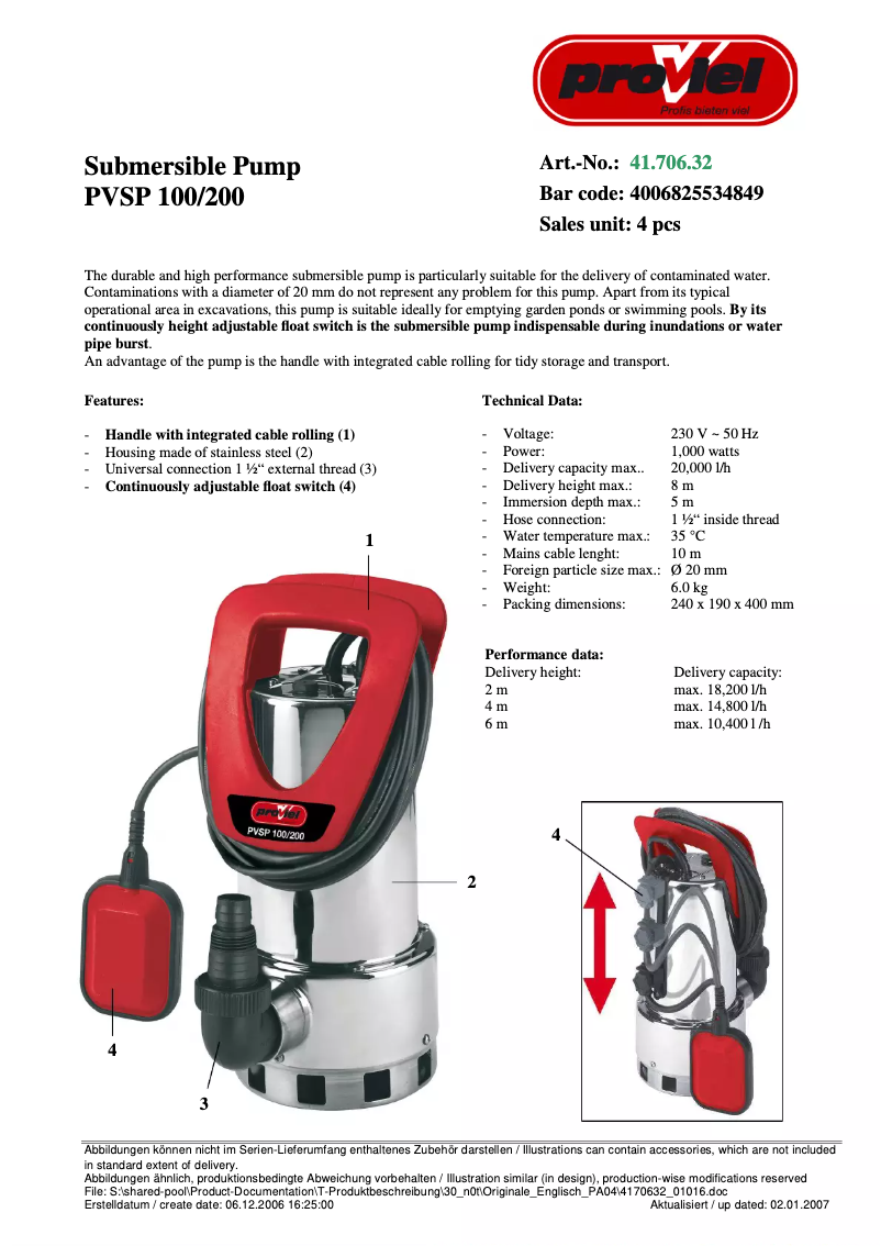 Image de la première page du manuel de l'appareil PVSP 100/200