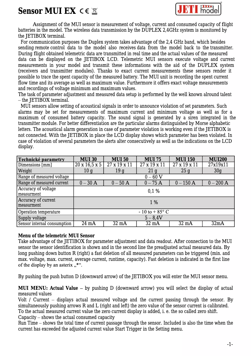 Page 1 de la notice Manuel utilisateur JETI MUI50 EX