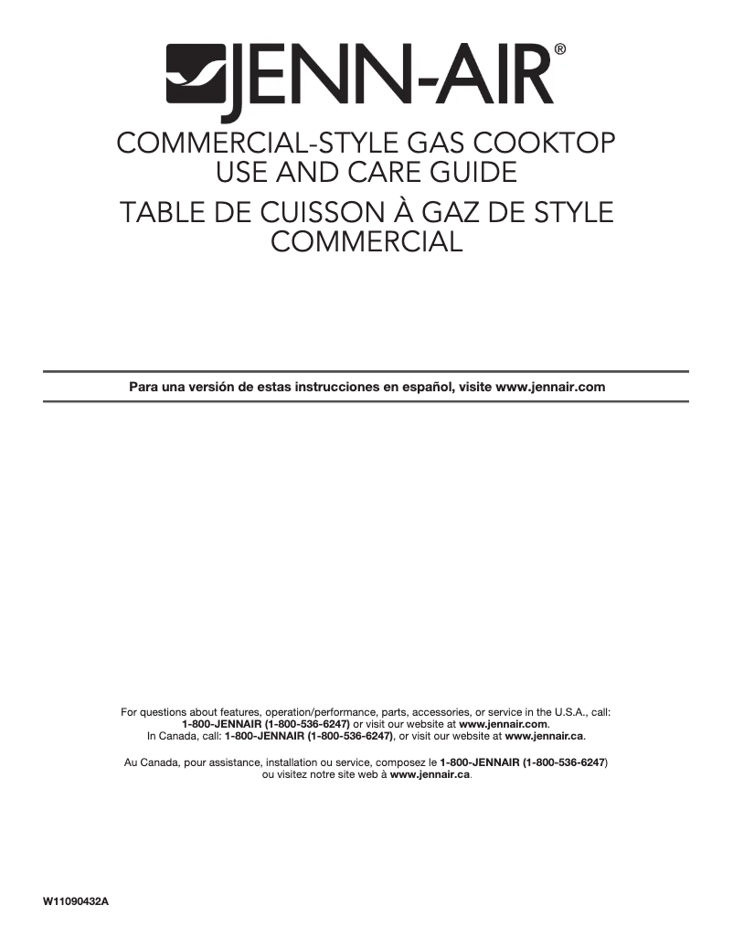 Page n°1 - Manuel d'utilisation et d'entretien JennAir JGCP430WP