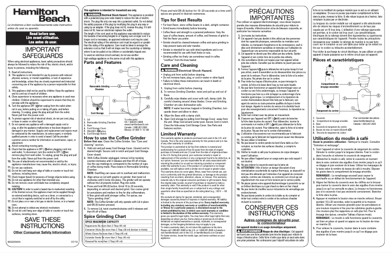 Page n°1 - Manuel utilisateur Hamilton Beach 80410