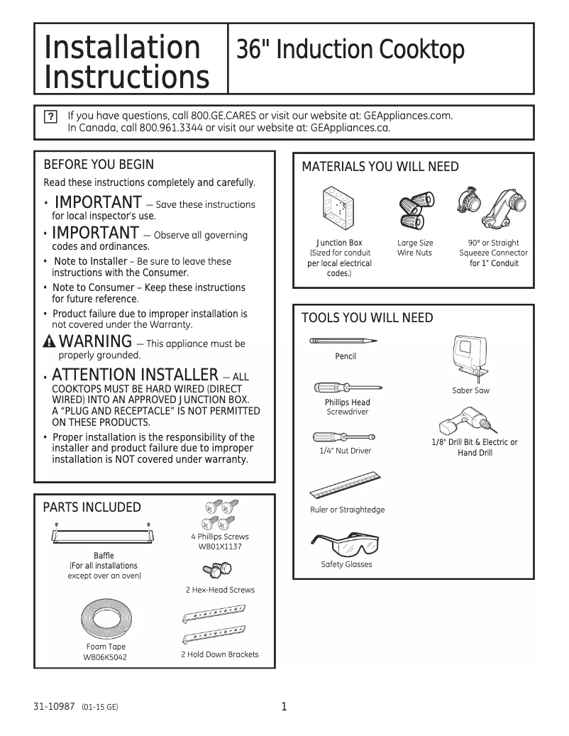 Page n°1 - Guide d'installation Monogram ZHU36RSJSS