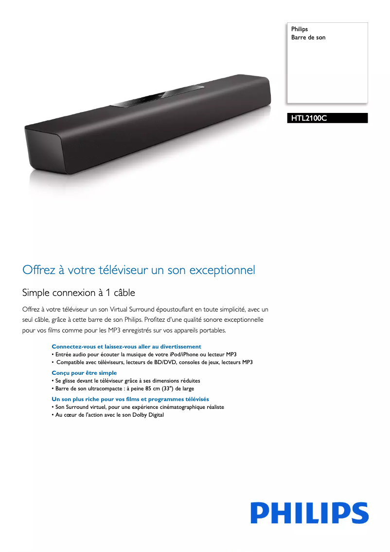 Page n°1 - Fiche technique Philips HTL2100C