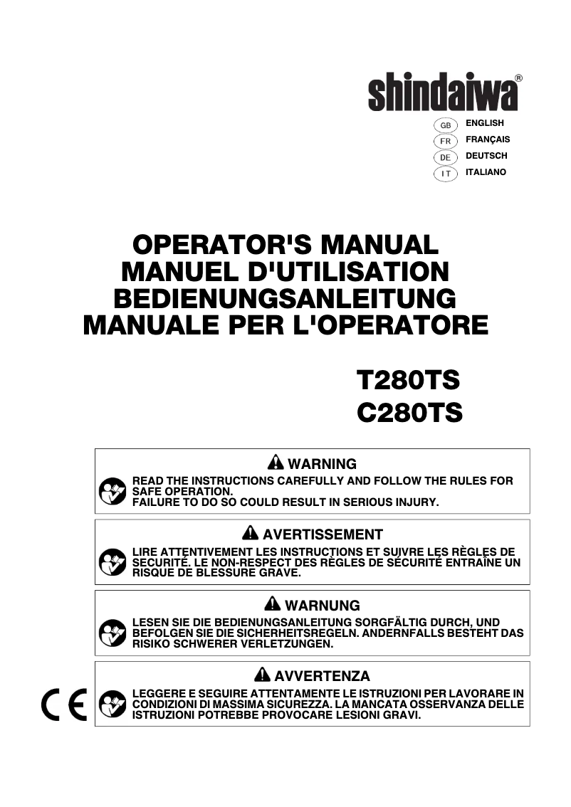Page 1 de la notice Manuel utilisateur Shindaiwa T280TS