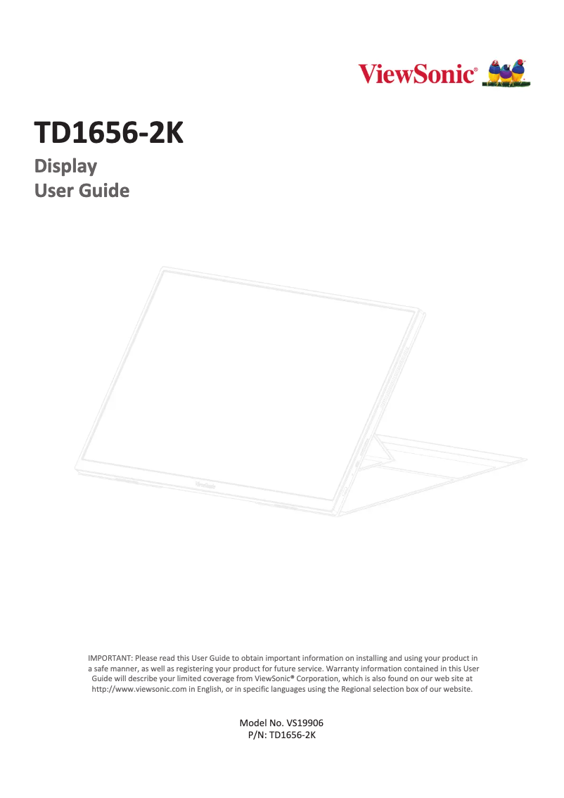 Page 1 de la notice Manuel utilisateur Viewsonic TD1656-2K