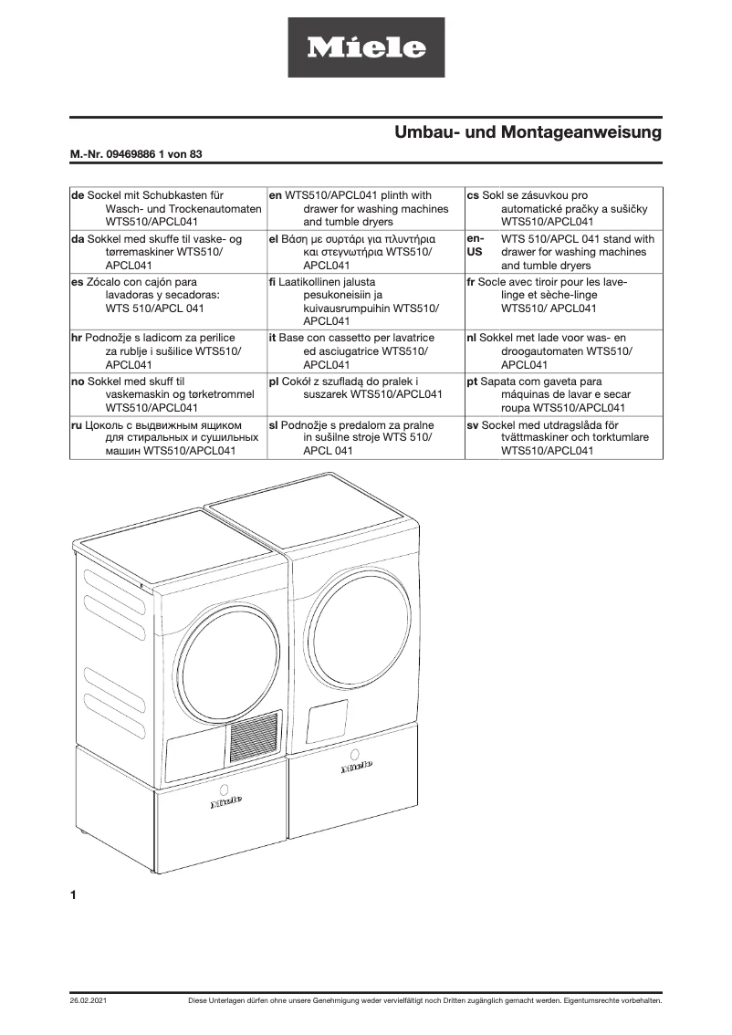 Page n°1 - Manuel utilisateur Miele WTS 510