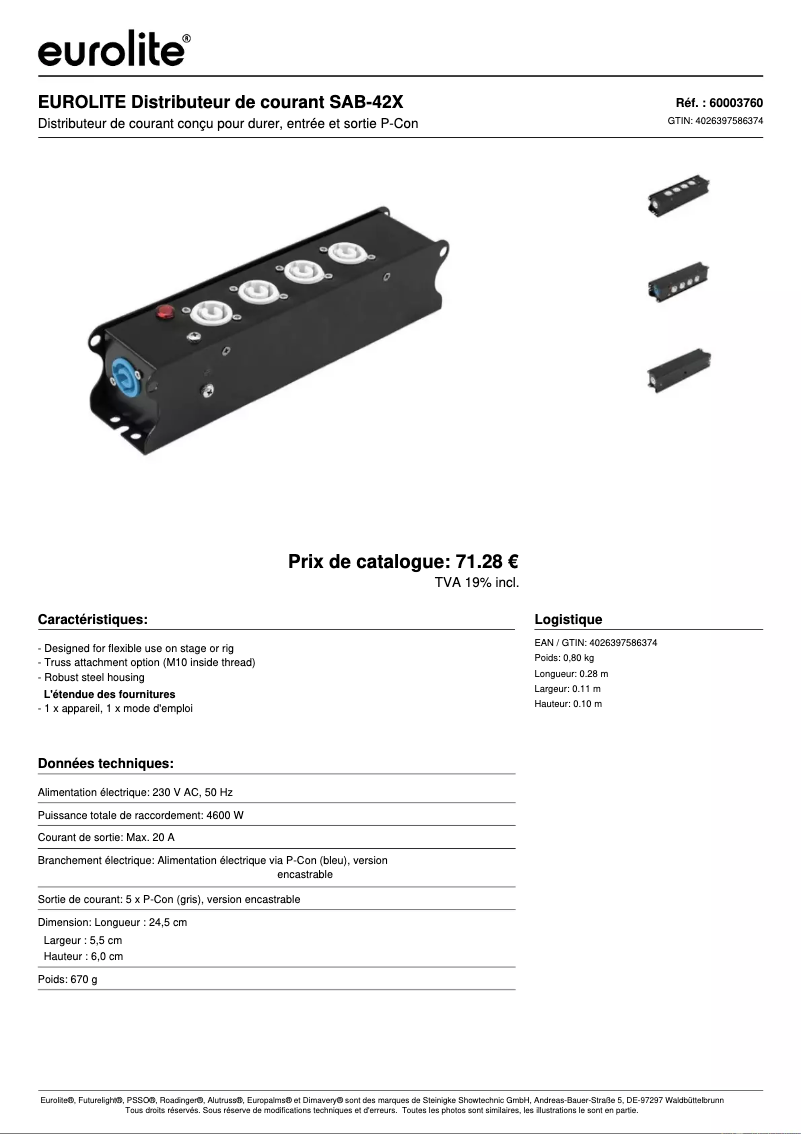 Page n°1 - Fiche technique Eurolite SAB-42X