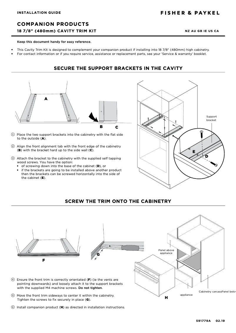 Page 1 de la notice Guide d'installation Fisher & Paykel OM60NDBB1