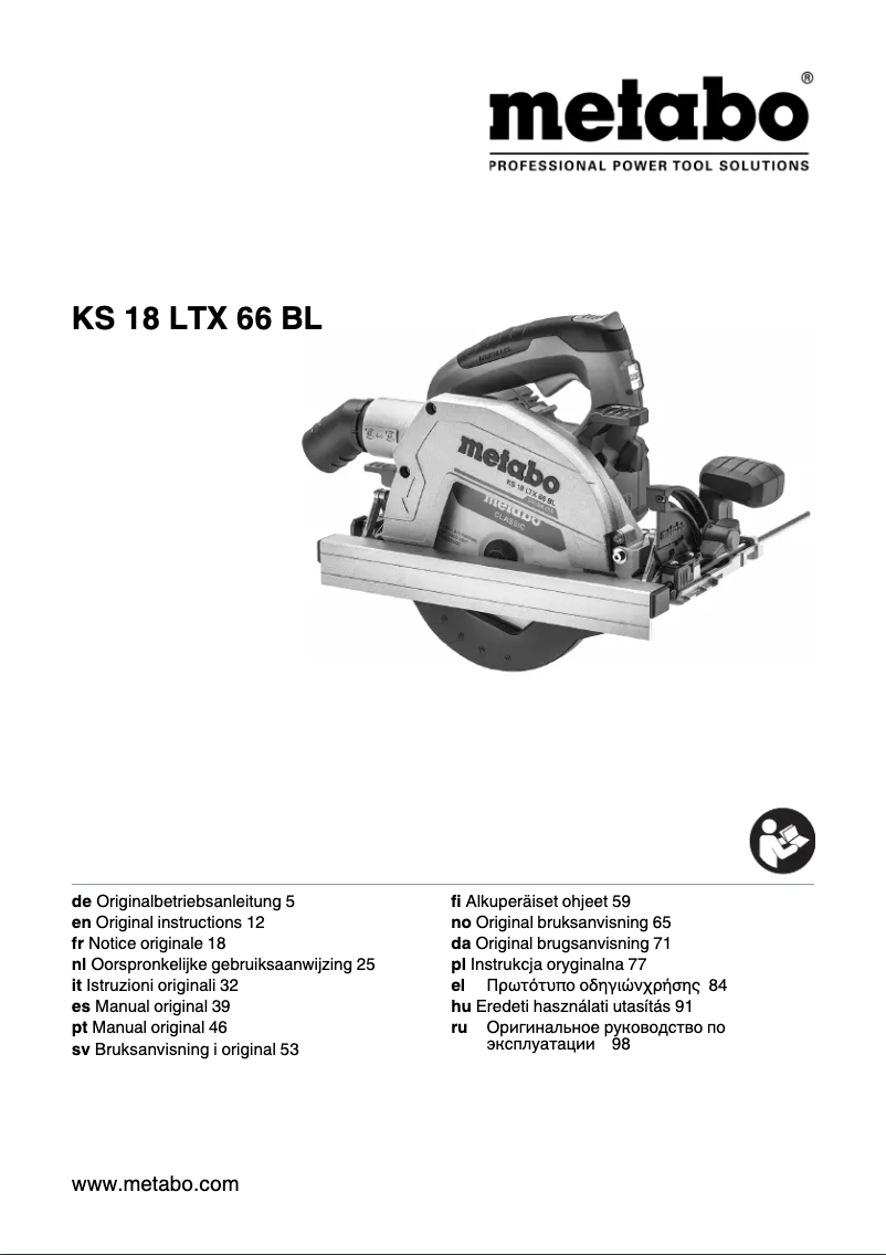 Página 1 del manual Manual de usuario Metabo KS 18 LTX 66 BL