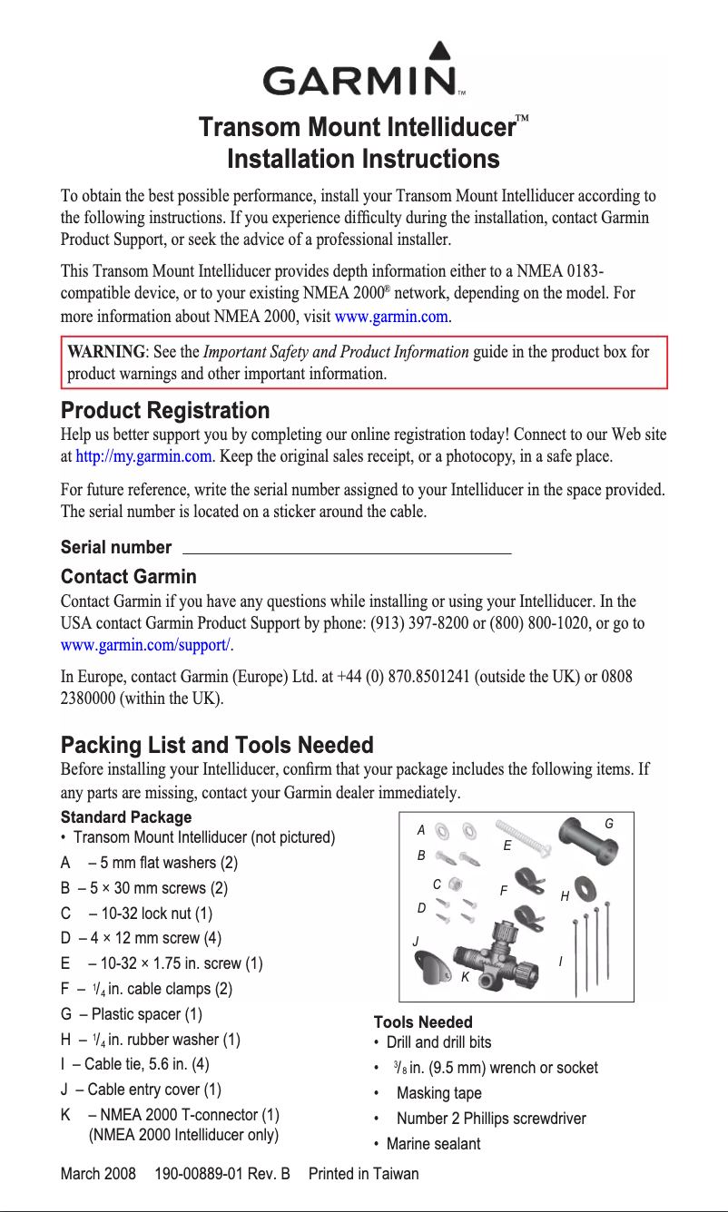 Page n°1 - Guide d'installation Garmin Transom Mount Intelliducer