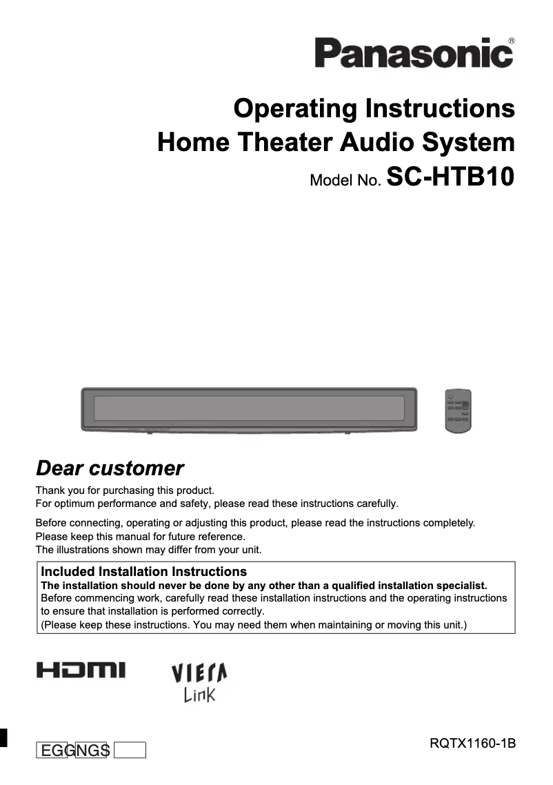 Page 1 de la notice Manuel utilisateur Panasonic SC-HTB10