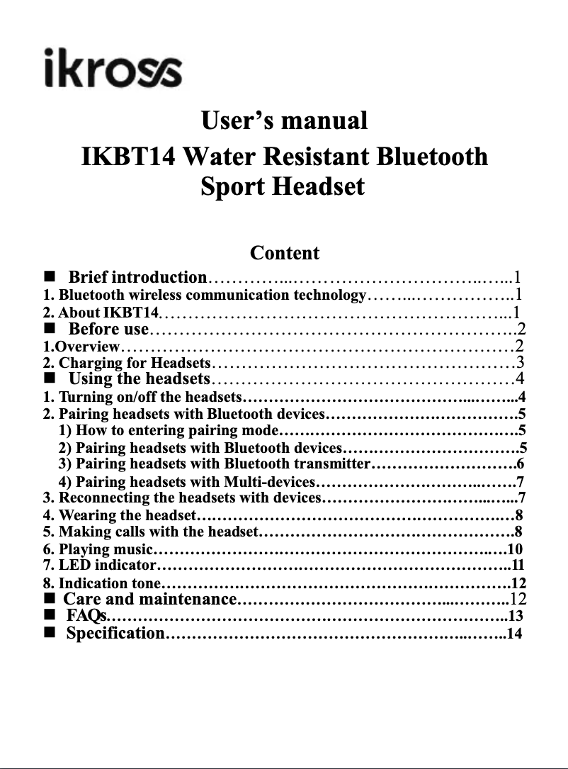 Image de la première page du manuel de l'appareil IKBT14