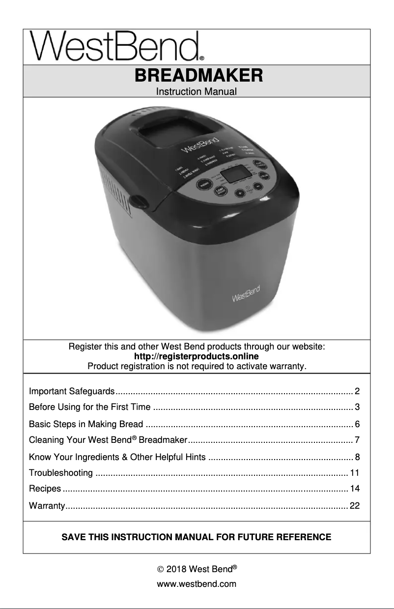 Page 1 de la notice Manuel utilisateur WestBend 47413