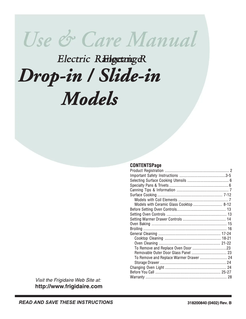 Page 1 de la notice Manuel utilisateur Frigidaire FED300DS