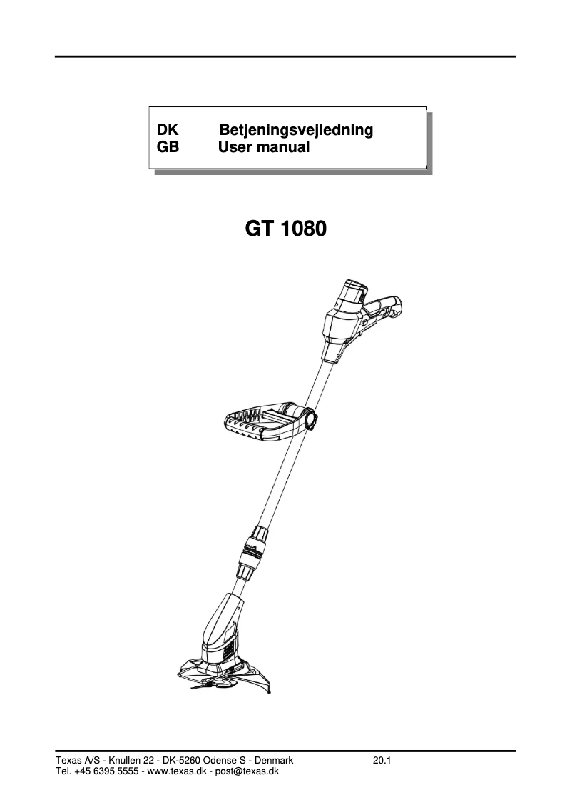Page 1 de la notice Manuel utilisateur Texas GT1080