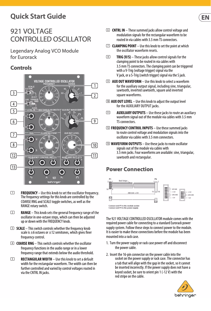 Page 1 de la notice Manuel utilisateur Behringer 921