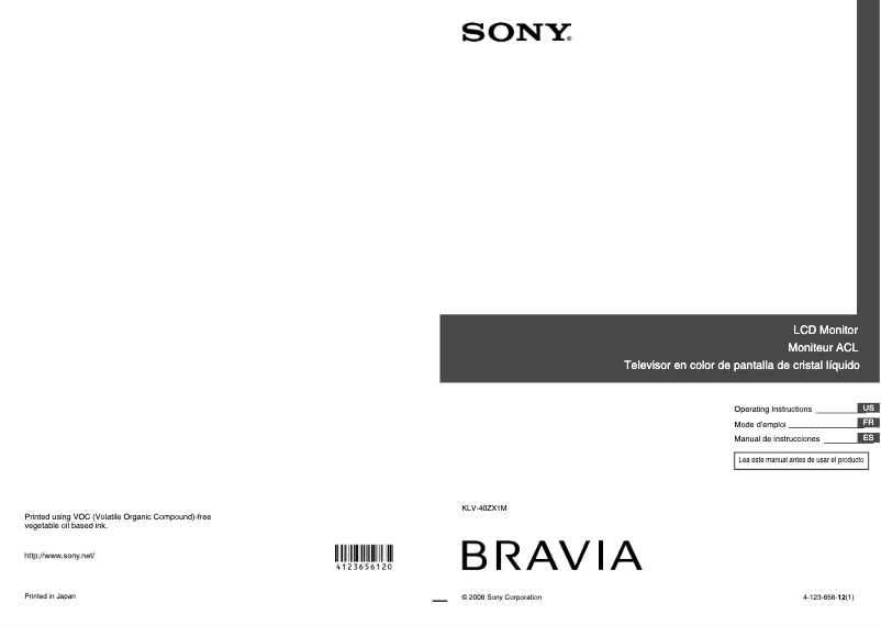Page n°1 - Manuel utilisateur Sony Wega KLV-40ZX1M