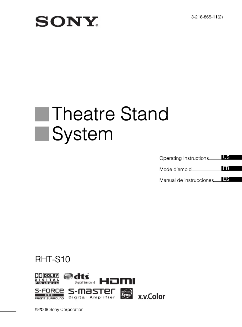 Page 1 de la notice Manuel utilisateur Sony RHT-S10
