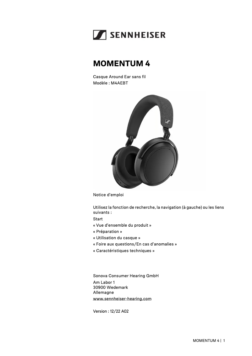 Image de la première page du manuel de l'appareil Momentum 4