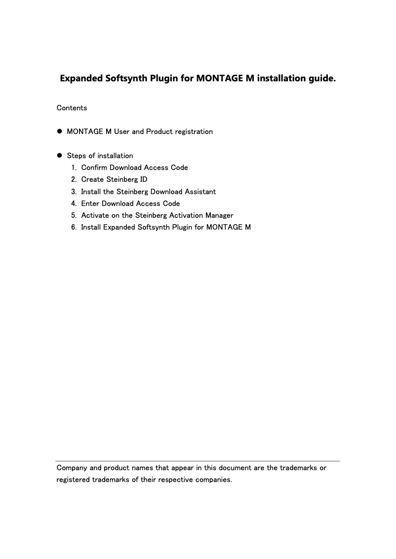 Page 1 de la notice Guide d'installation Yamaha MONTAGE M7