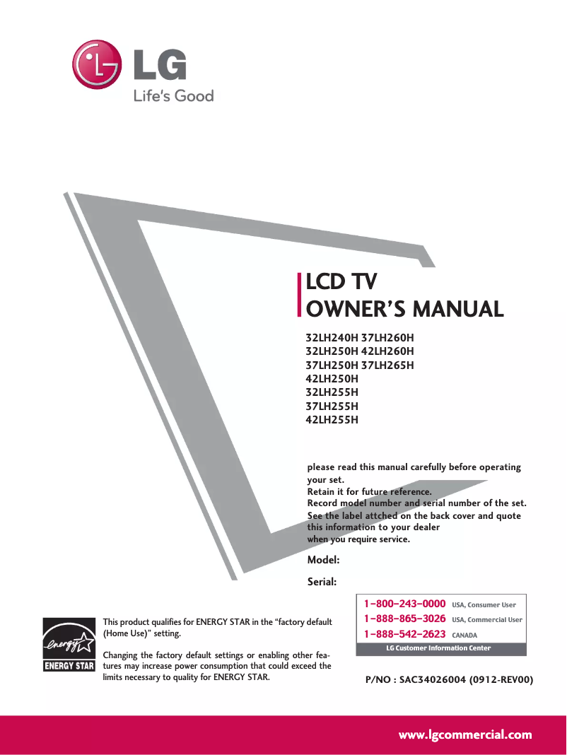 Page n°1 - Manuel utilisateur LG 37LH265H