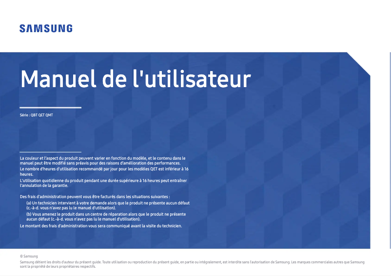 Page 1 de la notice Manuel utilisateur Samsung LH55QETELGCX